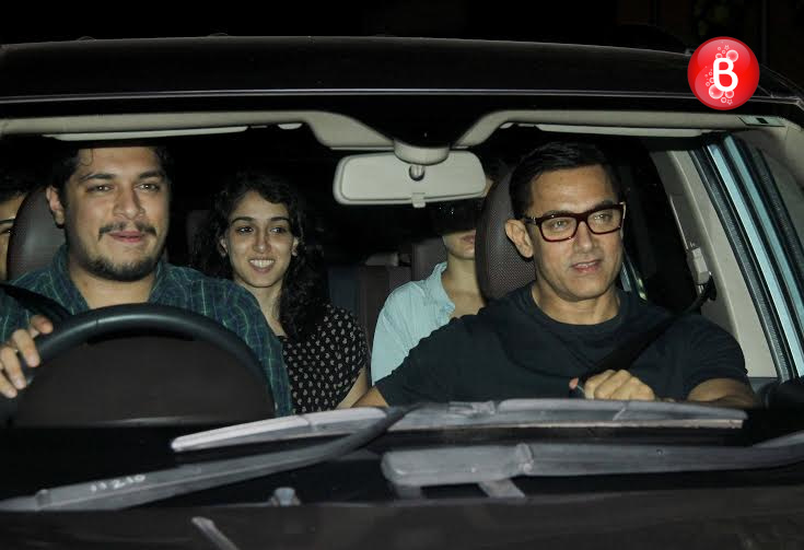 Aamir Khan, Junaid and Ira at 'Sultan' screening