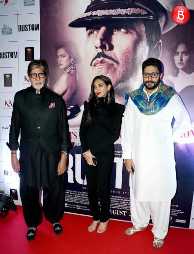 Amitabh Bachchan, filmmaker Prerna Arora and Abhishek Bachchan