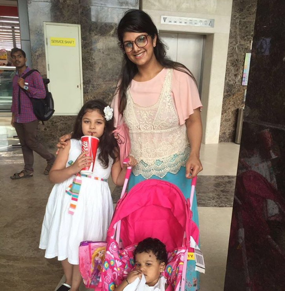 Rambha with son and daughter