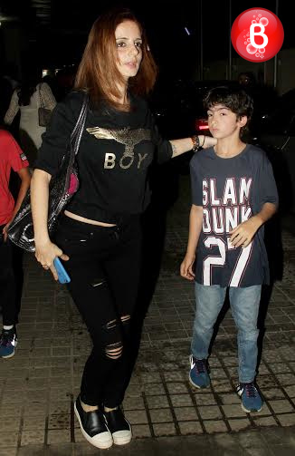 Sussanne Khan snapped with her kids at PVR Juhu