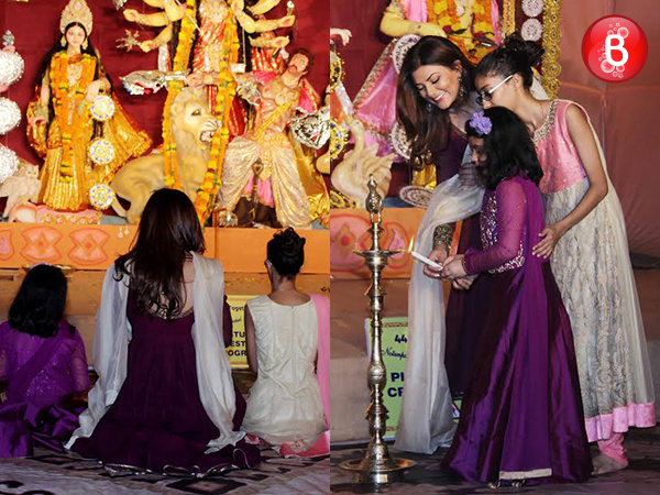 Sushmita Sen with daughters Renee and Alisah visit Durga Puja Pandal
