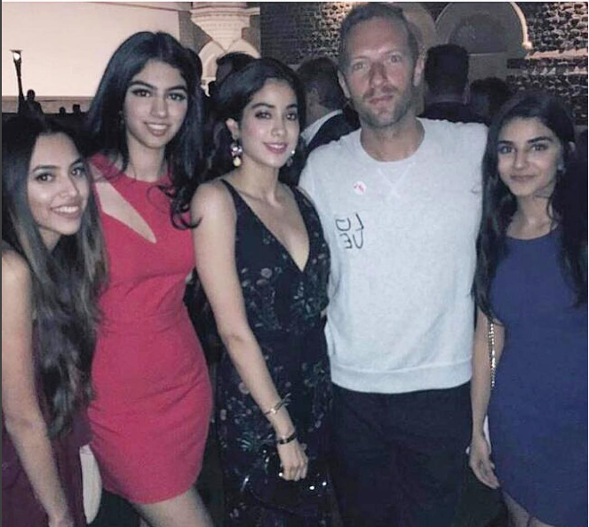 Janhvi Kapoor, Khushi Kapoor, Aaliyah Kashyap and others with Chris Martin