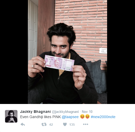 Jackky Bhagnani reaction to the new 2000 rupee note