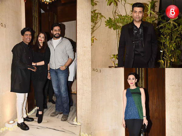 Abhishek Bachchan, Aishwarya Rai Bachchan and Karan Johar at Manish Malhotra's birthday party