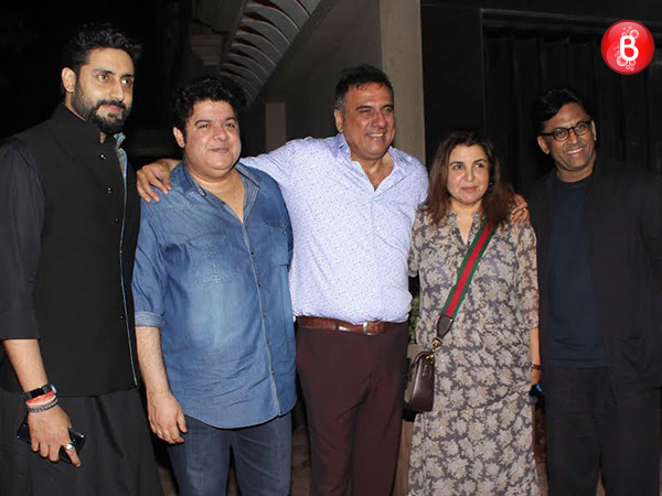 Abhishek Bachchan, Farah Khan and Sajid Khan at Boman Irani's birthday party
