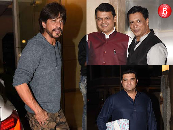 Shah Rukh Khan, Devendra Fadnavis and Siddharth Roy Kapur at Madhur Bhandarkar's party