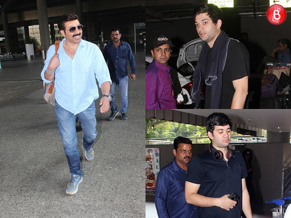 Sunny Deol is snapped at airport along with sons Karan and Rajvir