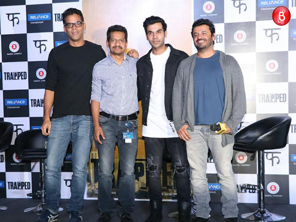 Rajkummar Rao, Vikas Bahl and Vikramaditya Motwane at 'Trapped' trailer launch event