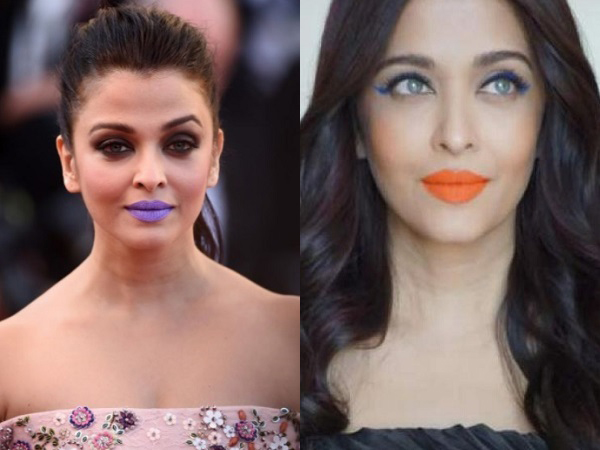 Aishwarya Rai purple lipstick orange lipstick at Cannes