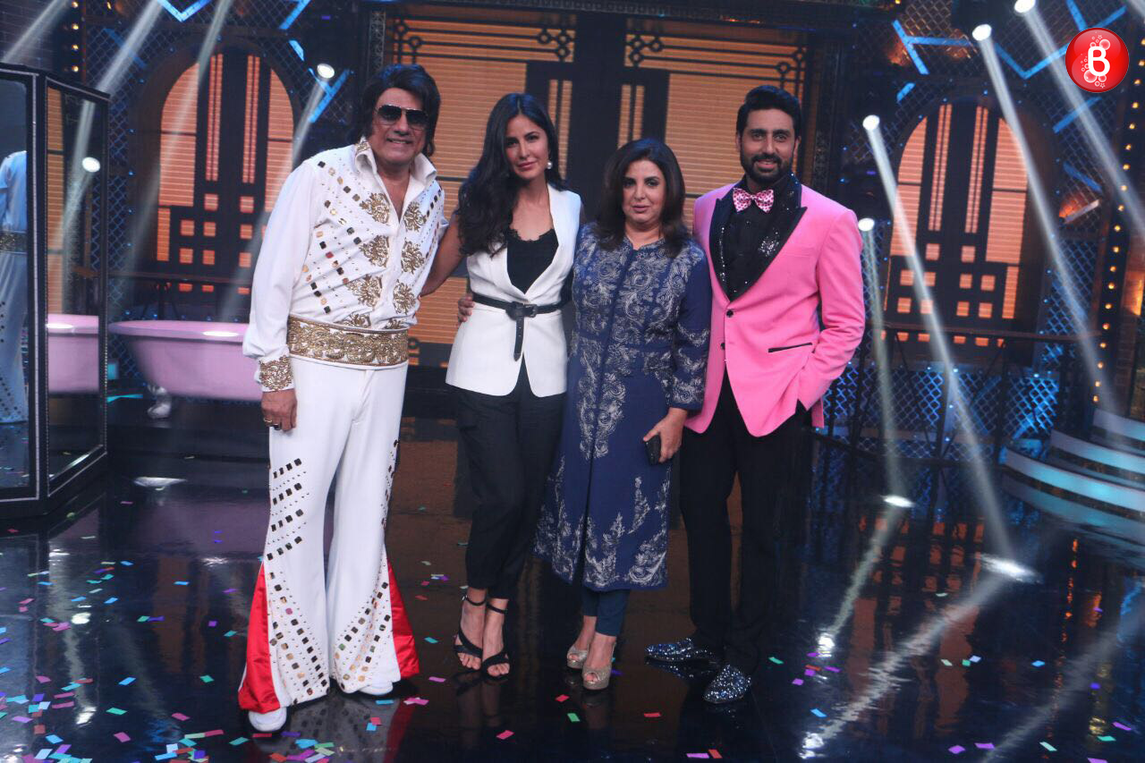 Abhishek Bachchan, Katrina Kaif, Boman Irani and Farah Khan on 'Lip Sing Battle' sets