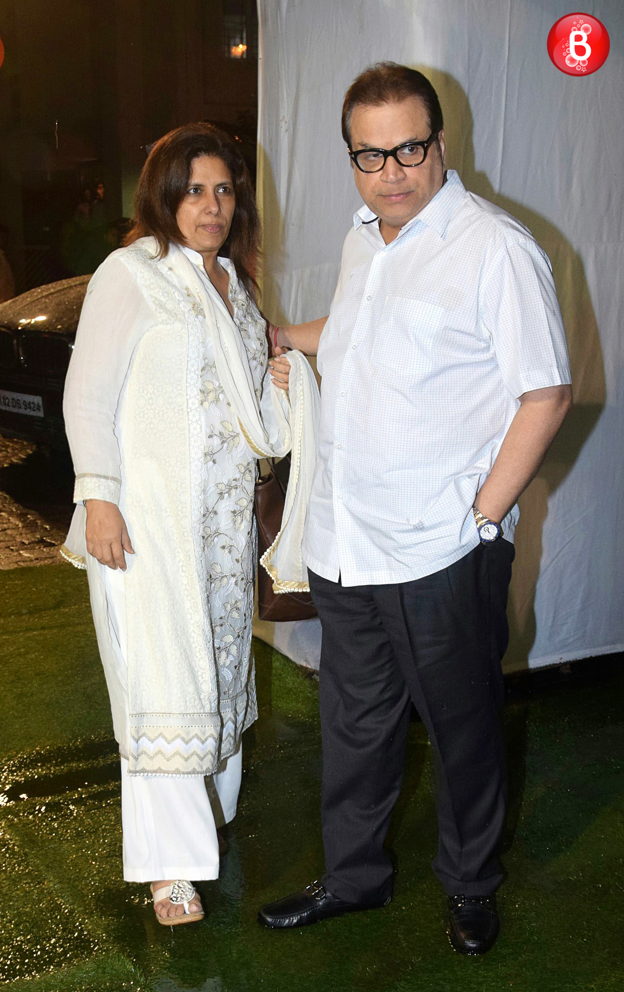Filmamaker Ramesh Taurani and his wife Sneha at prayer meet