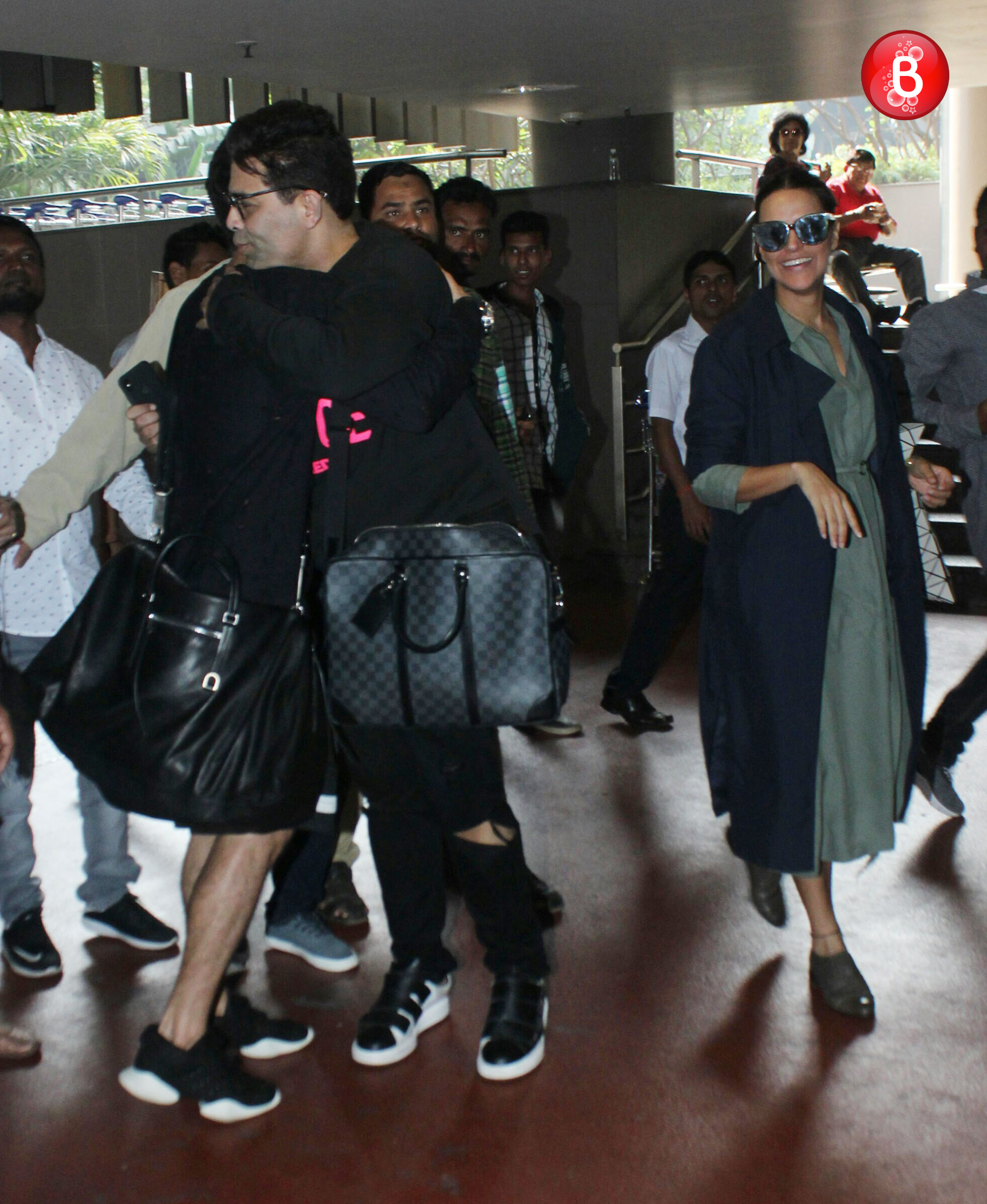 Shahid Kapoor, Karan Johar, Neha Dhupia at airport