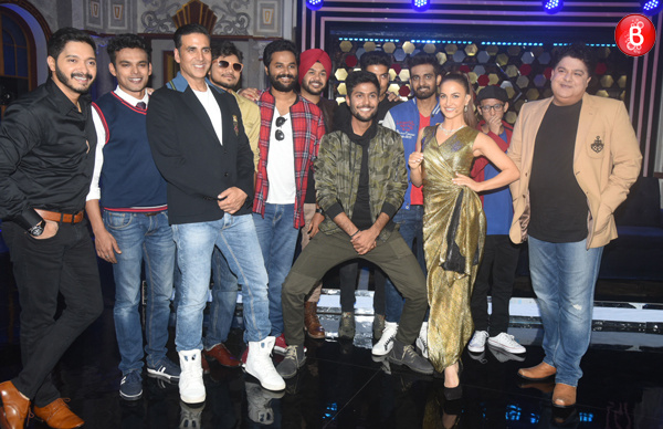 Akshay Kumar, Sajid Khan, Shreyas Talpade, Elli AvrRam and team on 'The Great Indian Laughter Challenge' sets