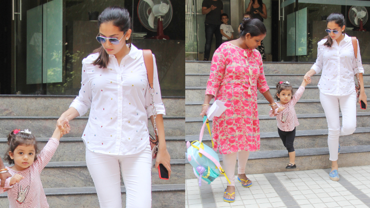 Mira Rajput clicked with daughter Misha outside her play school!