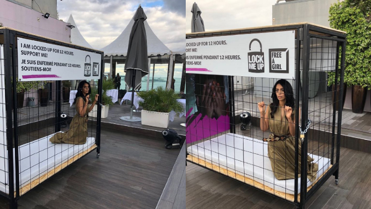 Mallika Sherawat locks herself in a cage for a campaign at Cannes 2018