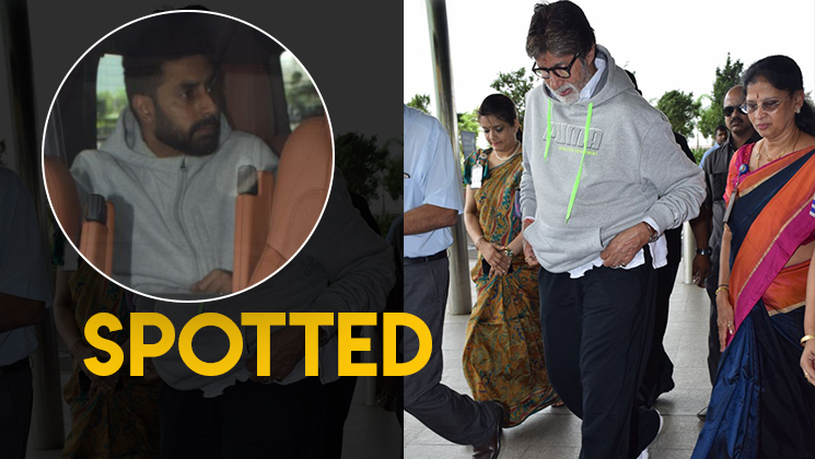 PHOTOS: Abhishek Bachchan drops off Amitabh Bachchan at the airport