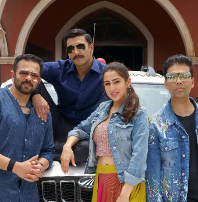 The 'Simmba' journey begins! Ranveer, Sara, Rohit and Karan pose on the sets of the film