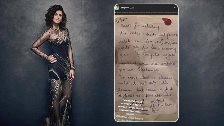 Taapsee Pannu note from fan