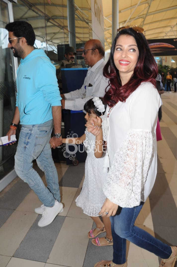 Abhishek, Aishwarya Rai & Aaradhya Bachchan spotted at the Mumbai airport |  Filmfare.com
