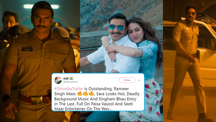 Twitterati Reactions Simmba Trailer Ranveer Singh, Ajay Devgn, Sara Ali Khan