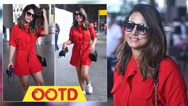 Hina Khan's Airport Fashion Is All About Pairing Her Denim Jumpsuit With a Louis  Vuitton Handbag and Stylish Reflectors (View Pics)