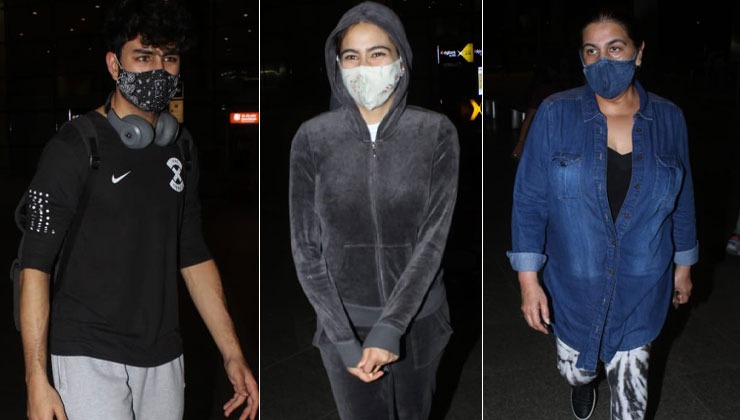 Sara Ali Khan, Amrita Singh and Ibrahim Ali Khan rock their airport look