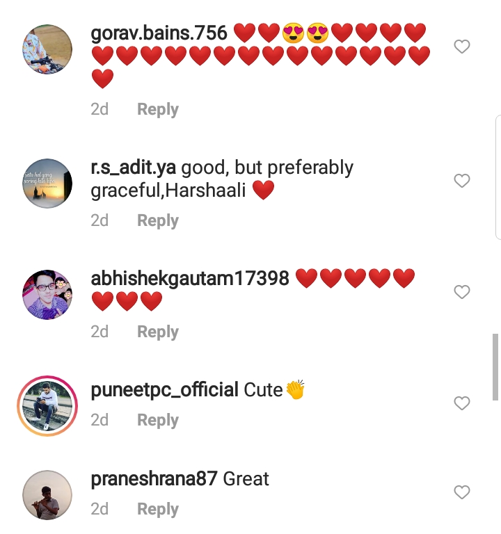 fans comment on harshaali malhotra's video 