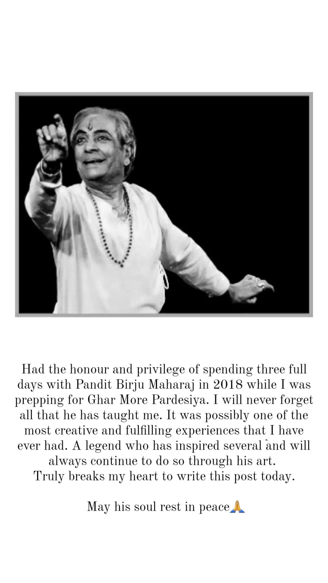 pandit birju maharaj passes away, alia bhatt, alia bhatt instagram,