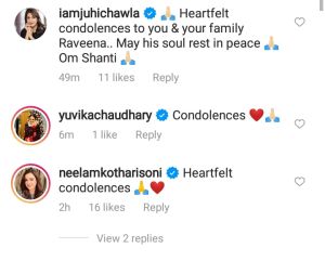 celebs condolences on raveena's dad