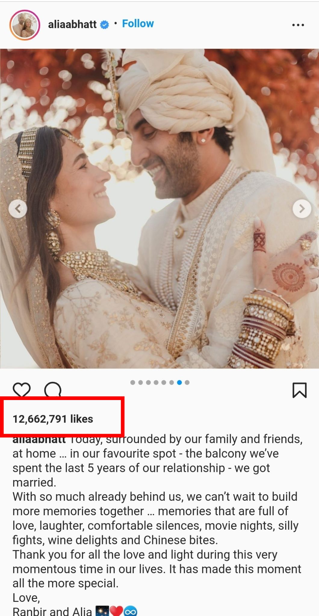 Alia Bhatt, Ranbir Kapoor, Alia Bhatt wedding post, Alia Bhatt wedding post most liked