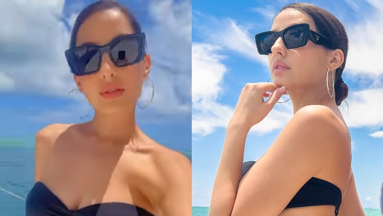 Watch: Nora Fatehi accidentally drops mobile phone in water as she enjoys  pool time in a sexy bikini