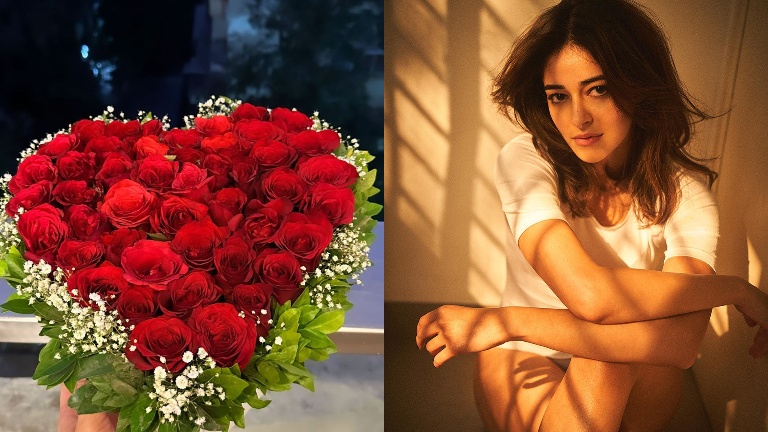ananya panday gets flowers on valentine's day, ananya panday roses, ananya panday,