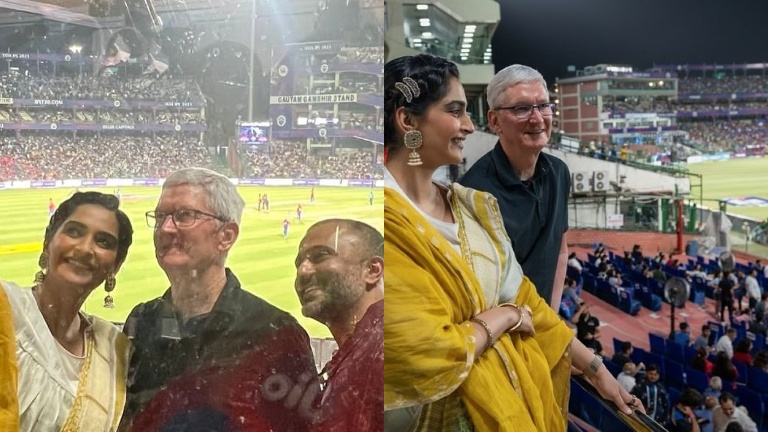 sonam kapoor and anand ahuja with apple ceo tim cook