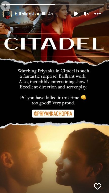Hrithik Roshan reviews Priyanka Chopra starrer Citadel