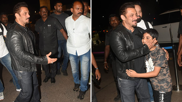 Salman Khan dons his stylish moustache as he gets clicked at the airport,  hugs a fan amidst tight security