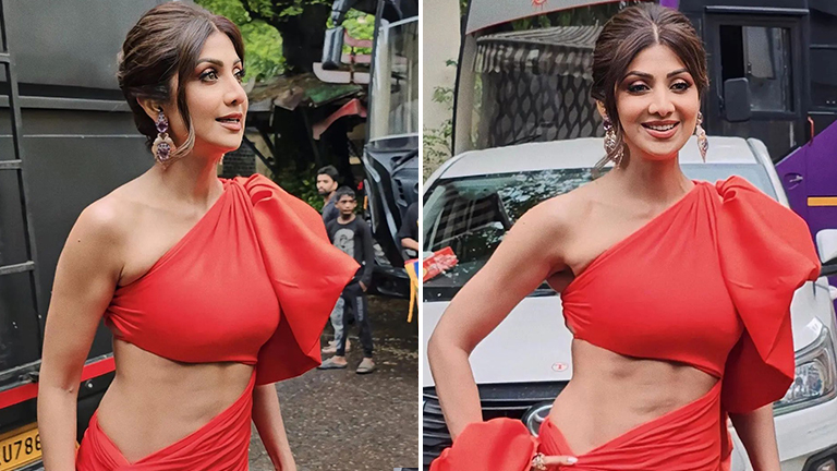 768px x 432px - Ageing like fine wine, Shilpa Shetty flaunts abs in a red dress