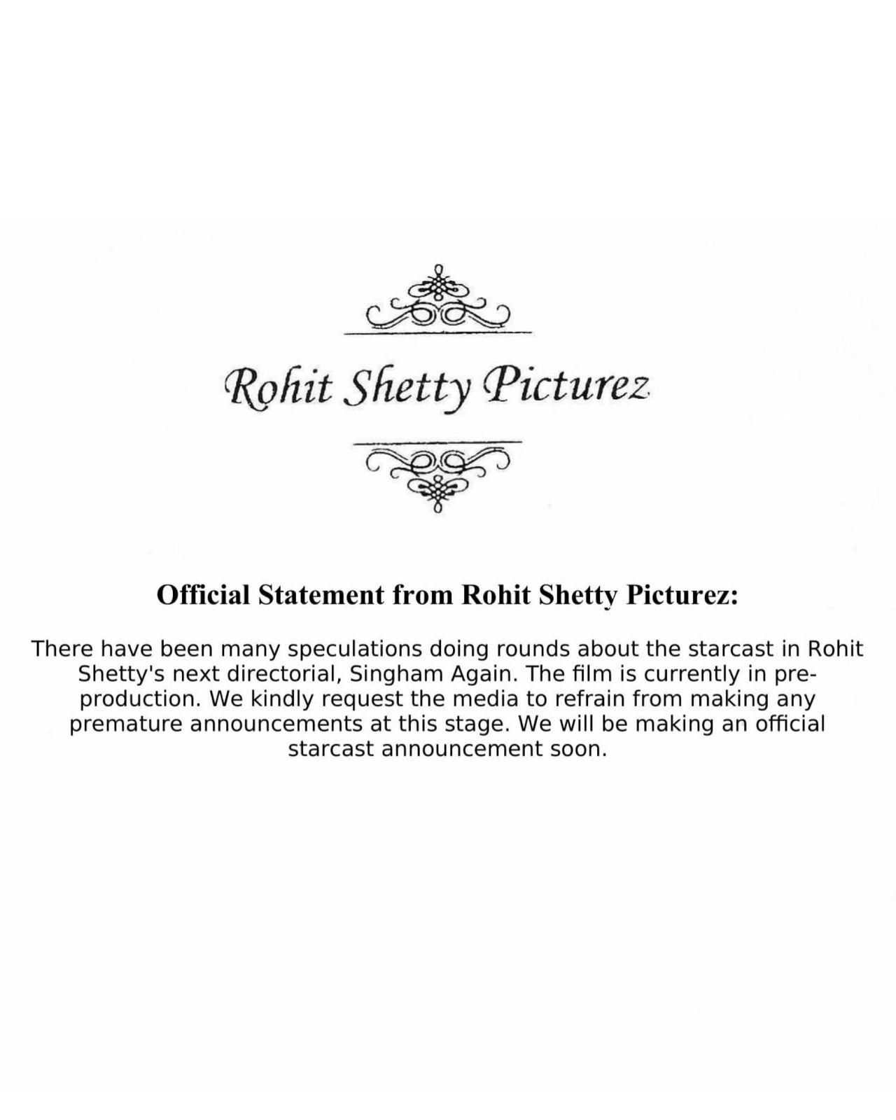 Rohit Shetty Pictures shares a disclaimer about Singham Again.