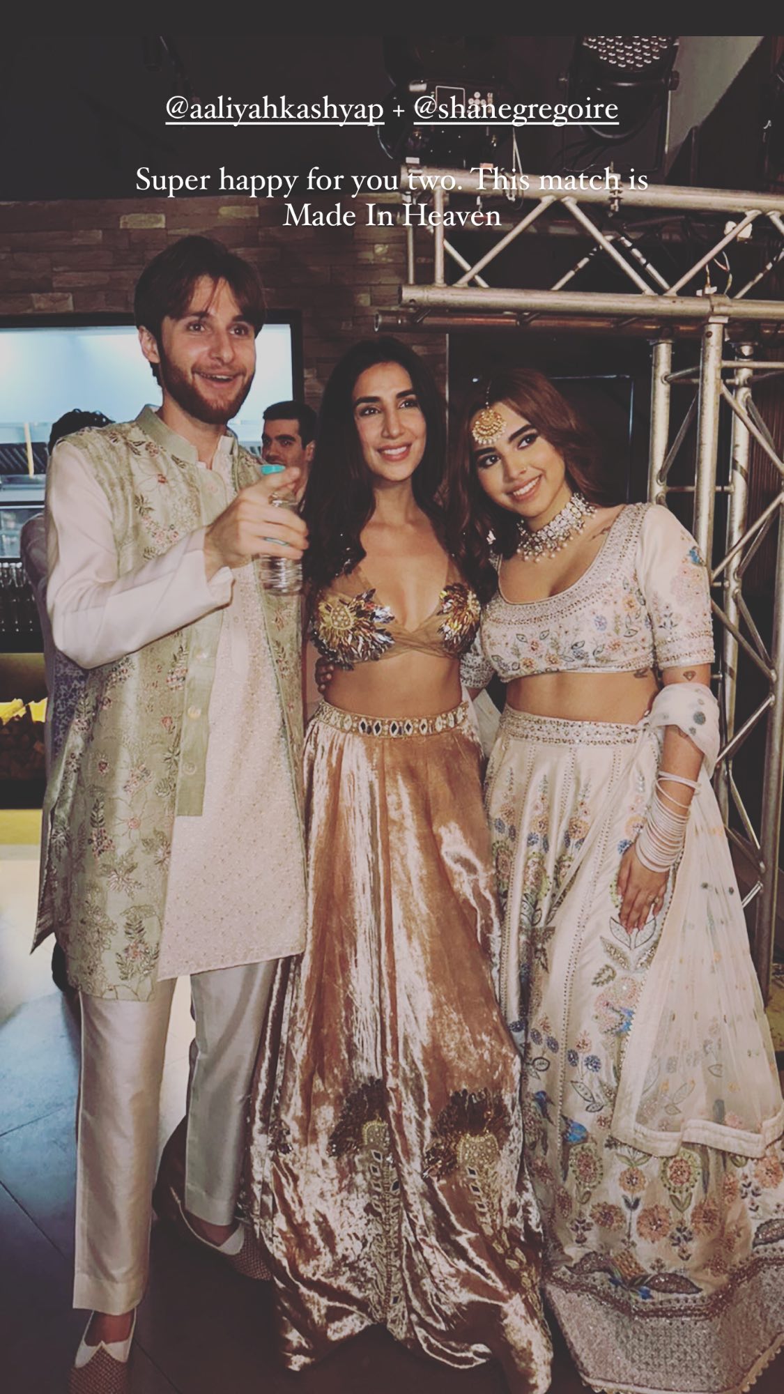 Aaliyah Kashyap and Shane Gregoire pose with Parul Gulati