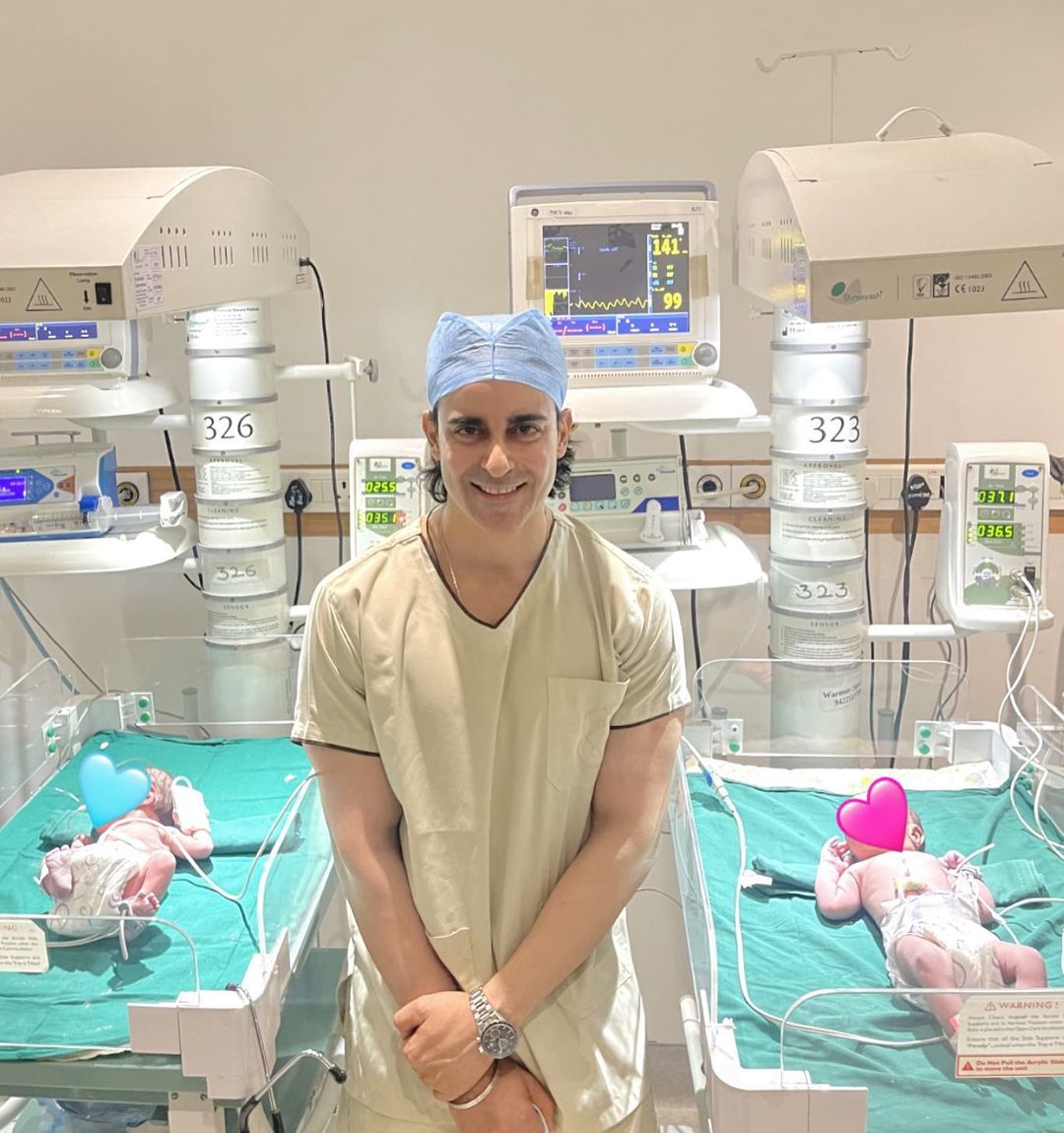 Gautam Rode with his newly born twins