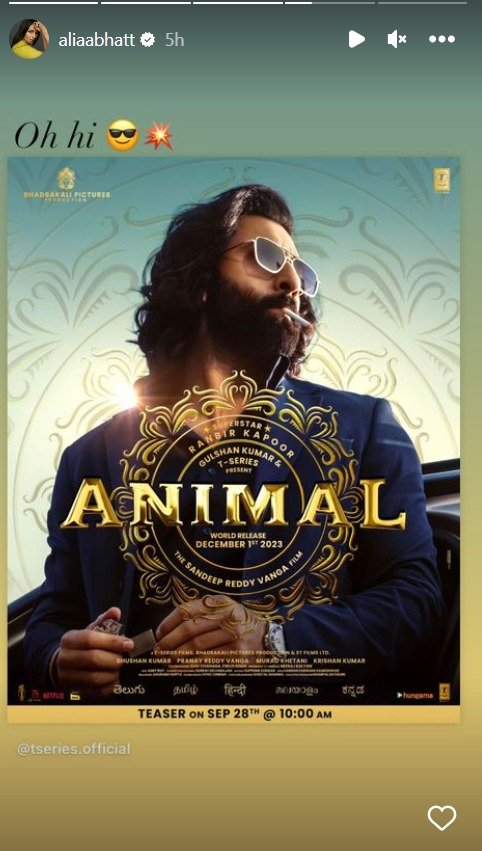 Alia Bhatt reacts to Animal new poster