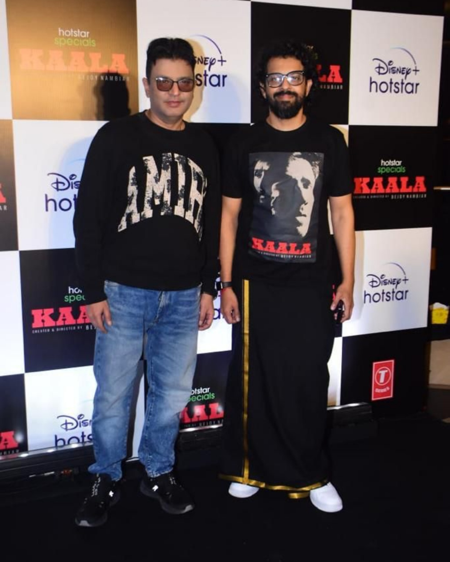 Bejoy Nambiar and Bhushan Kumar pose at Kaala special screening