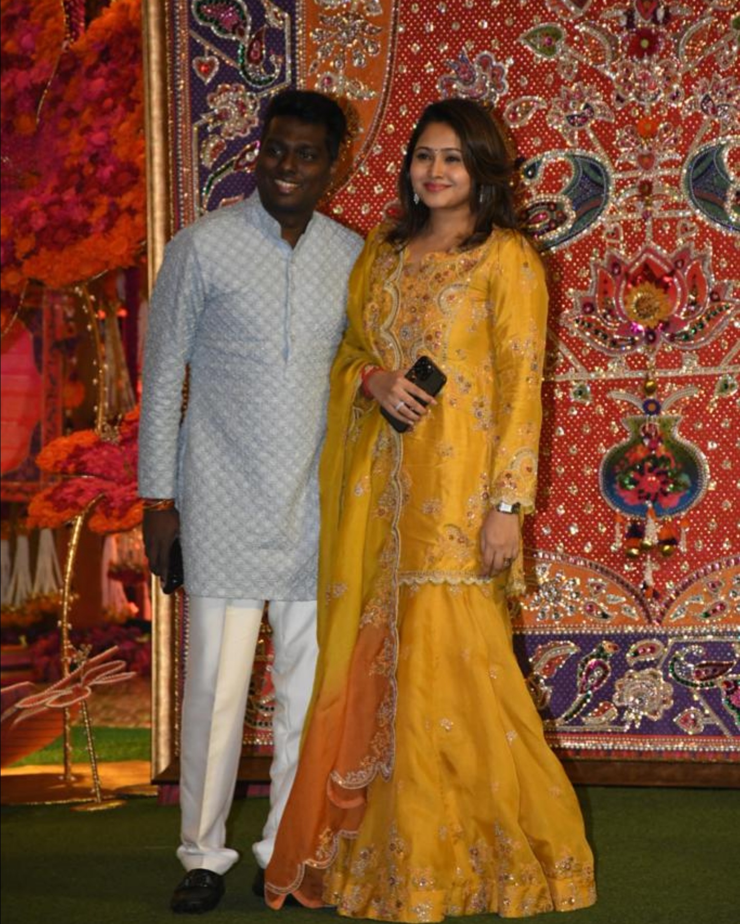 Jawan director Atlee arrives with wife Priya Atlee at the Ambanis for Ganesh Chaturthi celebrations