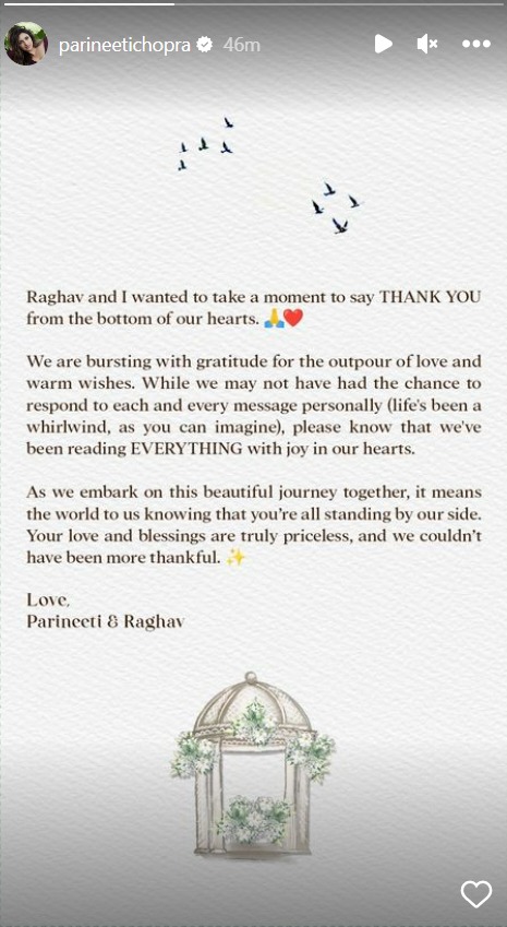 Parineeti and Raghav express gratitude