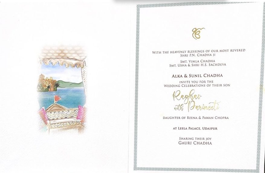 Parineeti Chopra and Raghav Chadha's wedding card