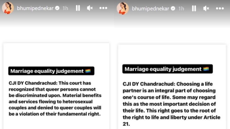 Bhumi Pednekar reacts to the verdict of Supreme Court about same sex marriage