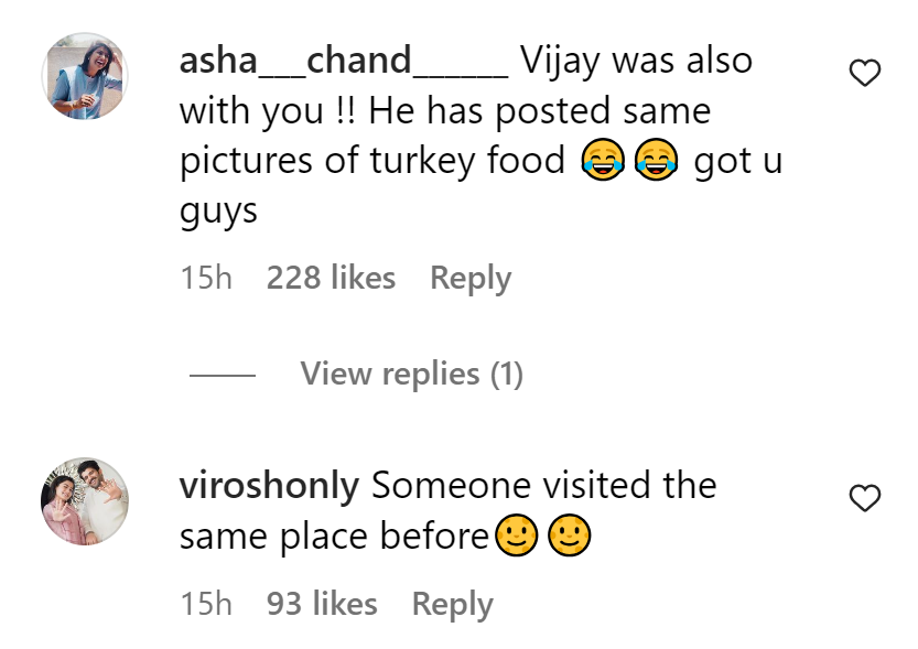 Fans comment on Vijay and Rashmika's pictures