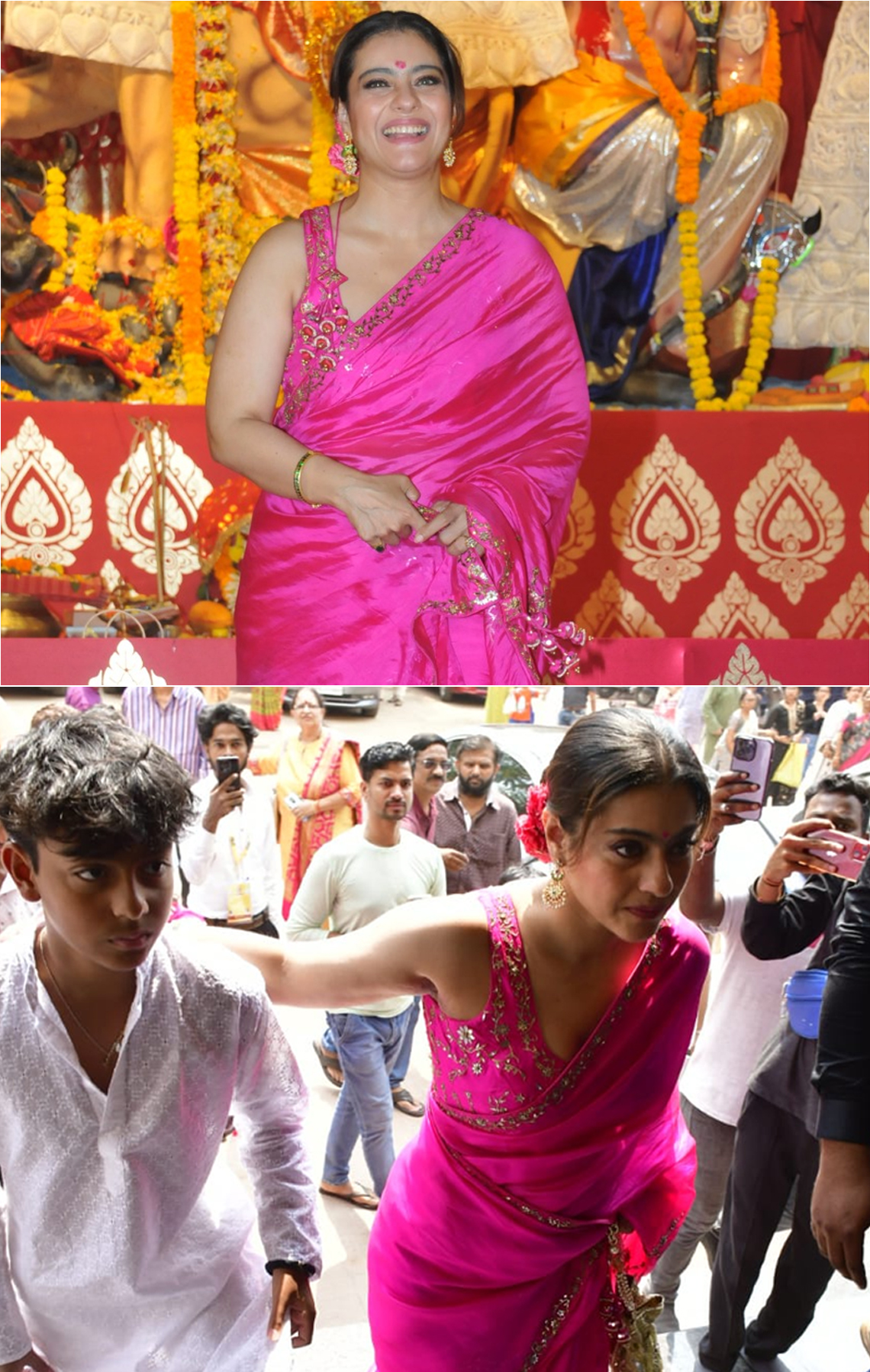 Kajol with her son Yug arrive for Durga Puja