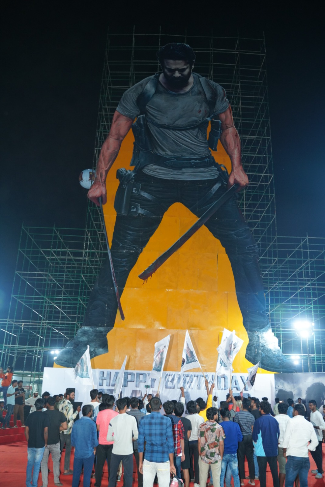Prabhas fans celebrate his birthday by creating the biggest cutout of his poster from Salaar