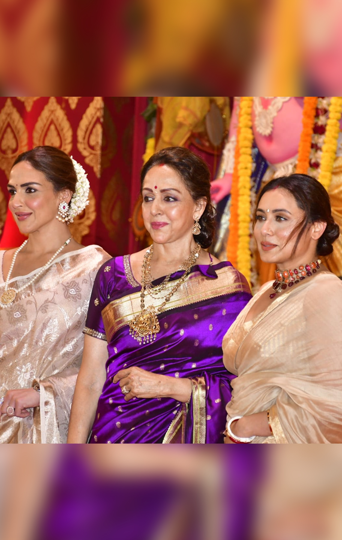 Rani Mukerji, Hema Malini and Esha Deol celebrate Durga Puja festival
