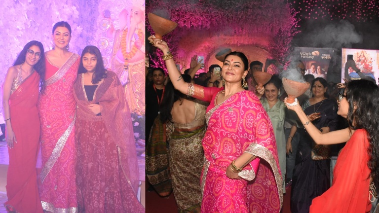 sushmita sen durga puja, sushmita sen daughter renee sen, navratri,